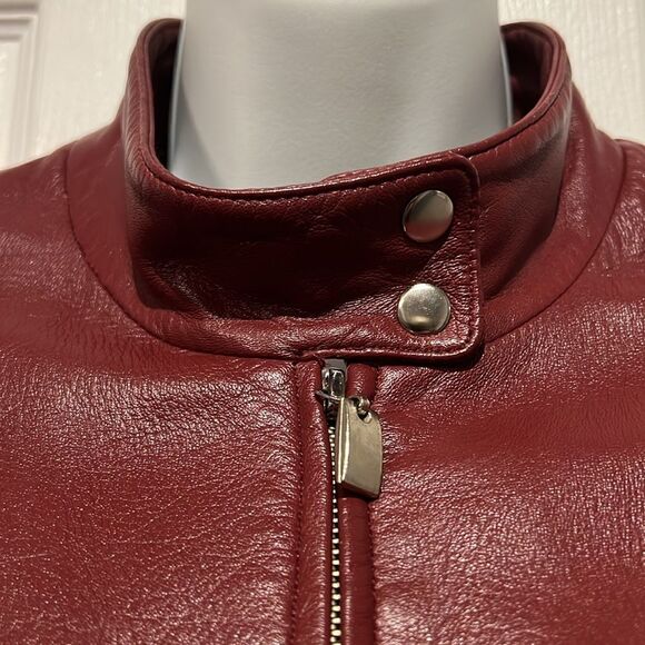 Hugo Buscati Maroon‎ Leather Moto Biker Jacket Size S - Picture 2 of 13